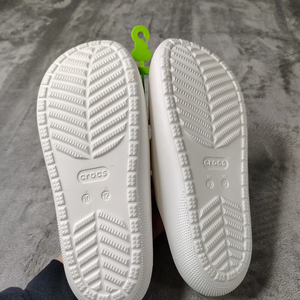 Crocs Classic Slide Sandals Mens 10 White Solid Two Strap Slip On Comfort‎